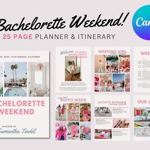 25+ Pages Digital Bachelorette Itinerary Template | Editable Canva Template | Weekend Itinerary, Outfit Planner, Packing Lists + More