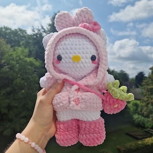 Adorable Crochet Kitty in Bunny Hoodie and Boots, Handmade Amigurumi Plush
