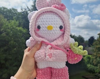 Adorable Crochet Kitty in Bunny Hoodie and Boots, Handmade Amigurumi Plush