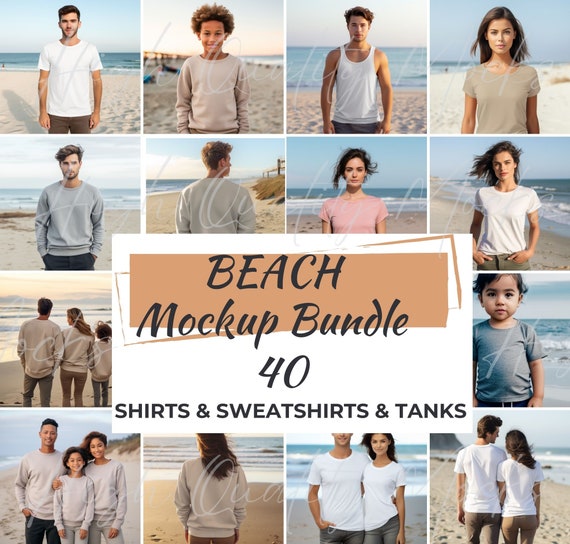 Family Mockup Natural, Beach Tshirt Mockup Bundle, Beach Sweatshirt Mockup, Beach Tank Top Mockup, Tshirt Mockup for Men Beach Shirt Mockup