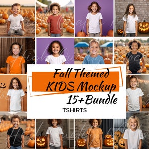 Kids Fall Themed Mockup Bundle, Kids T Shirt Mockup, Autumn Mockup, Fall Toddler Shirt Mockup, Black White Orange Red Blue Tshirt Mockup
