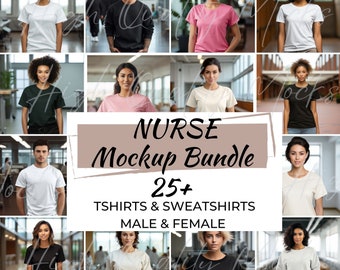 Krankenschwester Shirt Mockup Bundle, Krankenschwester Tshirt Mockup, Krankenschwester Sweatshirt Mockup, Krankenschwester T-Shirt Mockup, männliche und weibliche Krankenschwester Mockup
