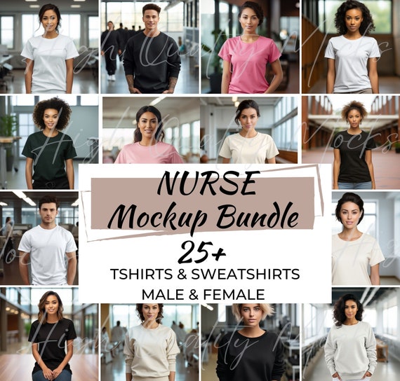 Nurse Shirt Mockup Bundle, Nurse Tshirt Mockup, Nurse Sweatshirt Mockup, Nurse T-shirt Mockup, Male and Female Nurse Mockup