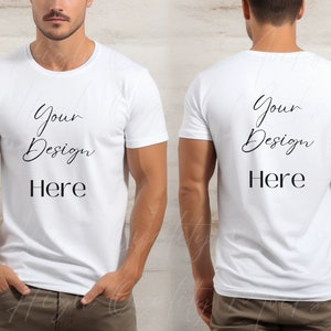 Vorderseite und Rückseite Bella + Canvas 3001 Weißes Tshirt, Split View Mockup Bella und Canvas, Herren Shirt Mockup Vorderseite Rückseite, Herren Mockup Vorderseite Rückseite