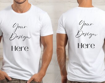 Front and Back Bella + Canvas 3001 White Tshirt, Split View Mockup Bella and Canvas, Mens Shirt Mockup Front Back, Mens Mockup Front Back