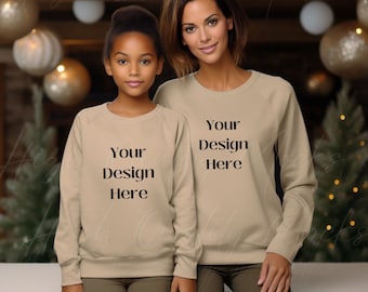 Mommy and Me Mockup Gildan 18000, Mommy and Me Christmas Mockup, Mommy and Me Christmas Shirt Mockup, Mommy and Me Sweatshirt Mockup, Sand