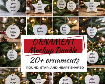 Christmas Ornament Mockup, Heart Ornament Mockup, Ceramic Ornament Mockup, Ceramic Ornament Mockup Front and Back, Print on Demand Mockups