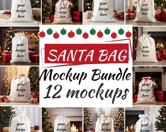 Santa Bag Mockup Bundle, Christmas Canvas Bag, Santa Drawstring Bag, Santa Sack Mockup, Santa Canvas Bag, Santa Mockup, Christmas Sack Bag