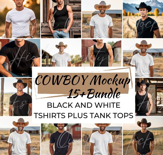 Cowboy Mockup Bundle, Male Mockup, Western Tshirt Mockup, Manly Mockup, Black T-shirt Mockup, Western Shirt, Black and White Tshirt Mockup