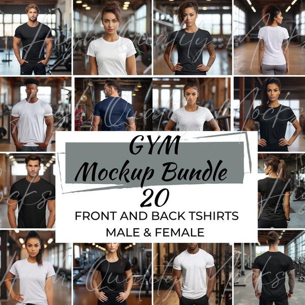 Gym Tshirt Mockup Bundle, Gym Shirt Mockups, Shirt Mockup Gym, Mens Mockup Front and Back, T-shirt Mockup Backside, Female Workout Mockup