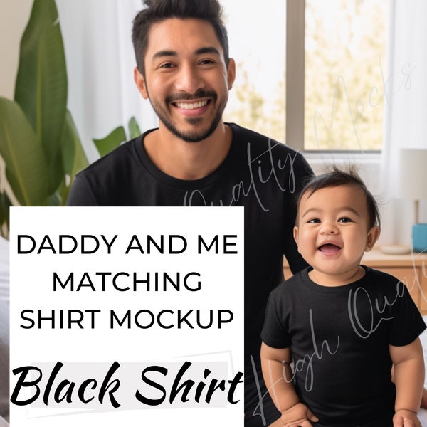 Daddy and Me Mockup, Matching Shirts Mockup, Father and Son Mockup, Dad and Baby Mockup, Baby Bodysuit Mockup, Family Mockup, Black Shirt