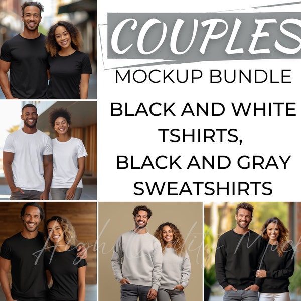 Couple T-Shirt Mockup Bundle, Sweatshirt Mockup Bundle, Matching Shirts Mockup, Black Shirt Couple Mockup, Couples Shirt Mockup White