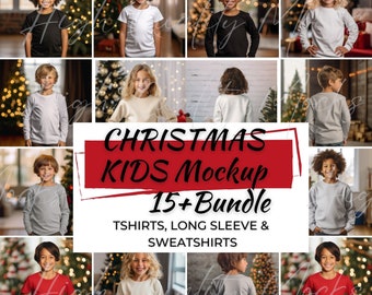 Youth Christmas Sweatshirt Mockup Bundle, Kids Variety Mockup Pack, Kids T Shirt Mockup Bundle,  Kids Sweatshirt Mockup Bundle, Girl and Boy