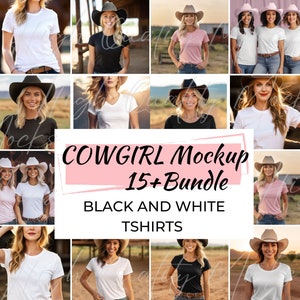 Cowgirl Mockup Bundle, Western Tshirt Mockup, Black T-shirt Mockup, Western Shirt, Black-White Tshirt Mockup, Bride and Bridesmaid Mockup