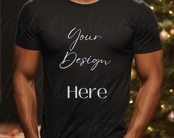 Bella + Canvas 3001 Black Tshirt Mockup, Mockup Bella and Canvas 3001, Mens Shirt Mockup Christmas, Mens Christmas Mockup,