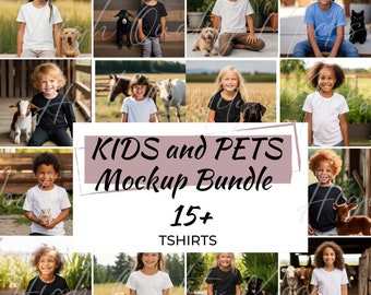 Kids and Pets Mockup Bundle, Kids Outdoor Mockup, Tshirt Mockup with Dog, Shirt Mockups with Dogs, Farm Shirt Mockup, Pet Shirt Mockup, Goat
