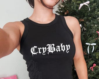 Y2K, "Crybaby" Goth Grunge, Micro Rib Racer Tank Top, Plus Sizes Available