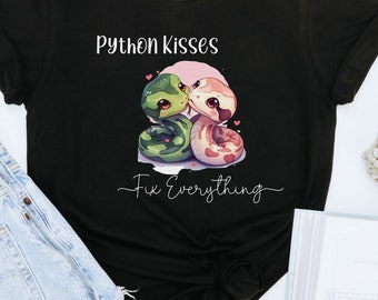 Kisses Fix Everything Python Shirt Cute Python Lover Gift Tee Adorable Snake T-Shirt Perfect Gift for Reptile Enthusiasts Python Apparel