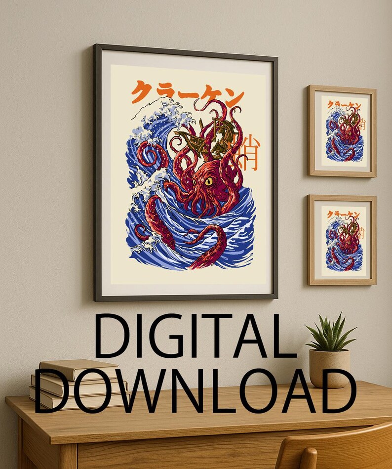 Japanese Kraken Wave Art Print Ukiyo e Sea Monster Illustration japanese-kraken-wave-art-print-ukiyo-e-sea-monster-illustration