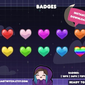 Heart Badges | Bit Badges | Sub Badges for Twitch, Youtube, Discord | Streaming Graphics