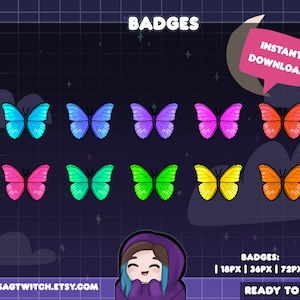 Butterfly Badges | Bit Badges | Sub Badges for Twitch, Youtube, Discord | Streaming Graphics
