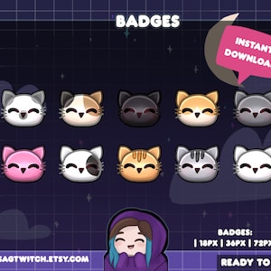 Cat Badges | Bit Badges | Sub Badges for Twitch, Youtube, Discord | Streaming Graphics | Kitten