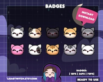 Cat Badges | Bit Badges | Sub Badges for Twitch, Youtube, Discord | Streaming Graphics | Kitten