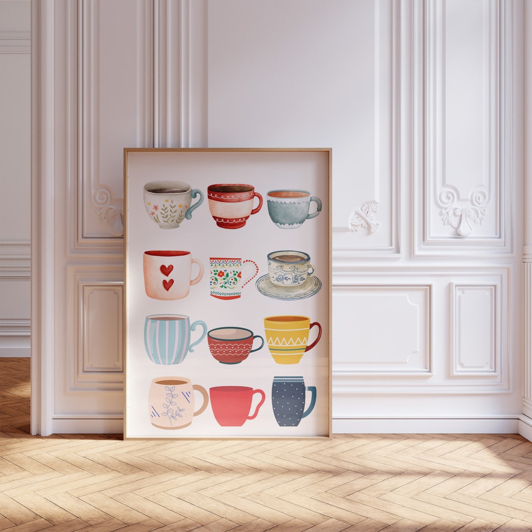 Coffee Print,retro Coffee Mug Wall Art,colorful Mugs,,digital Download ...