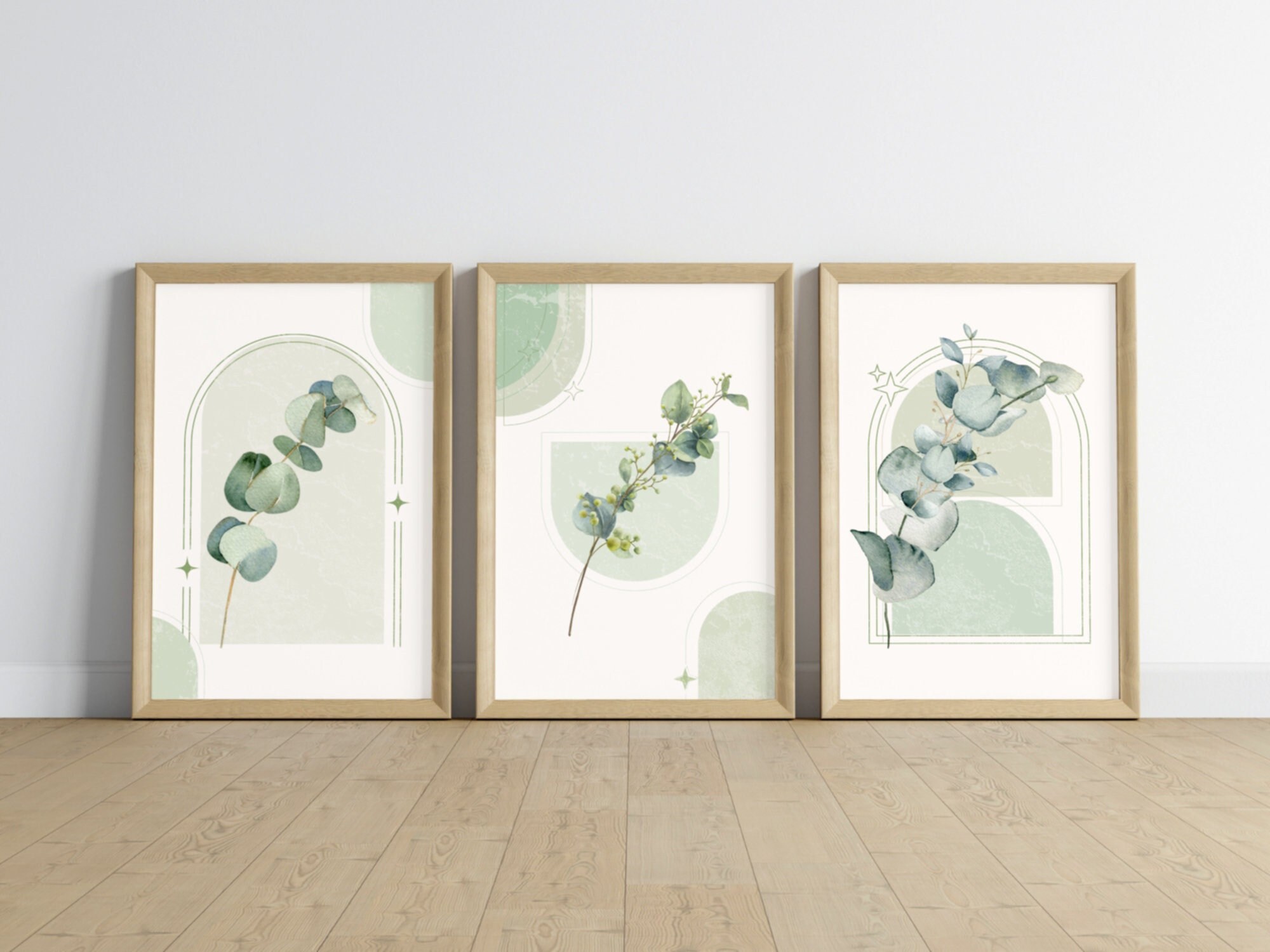 Set of 3 Japandi Sage Green Wall Art, Wildfower Floral Posters ...