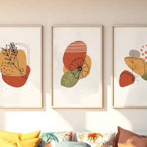 Boho Abstract Wall Art, Printable Digital Wall Art, Modern, Boho Wall Decor, Set of 3 Wall Art, Beige, Green, Terracotta, Boho Wall Art