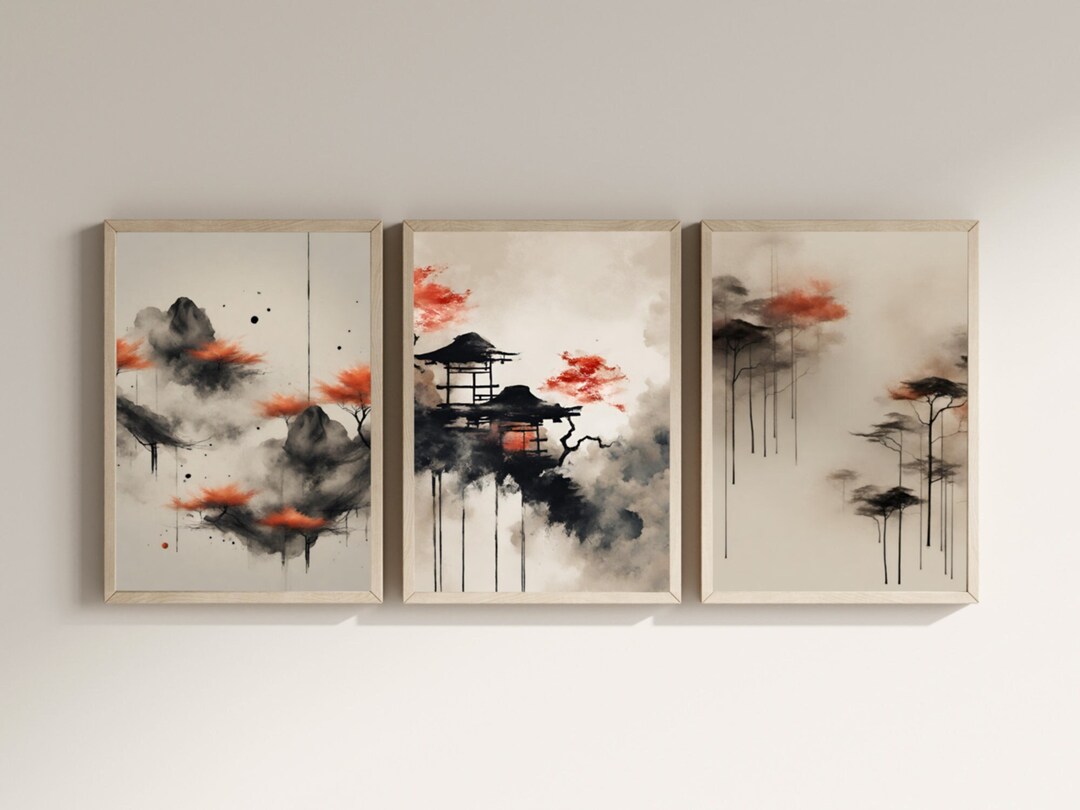 Japandi Wall Art Gallery SET of 3 Wabi Sabi Abstract Art Prints ...