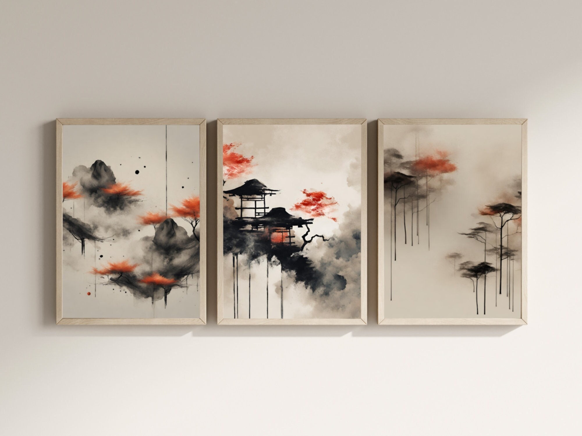 Japandi Wall Art Gallery SET of 3 Wabi Sabi Abstract Art Prints ...