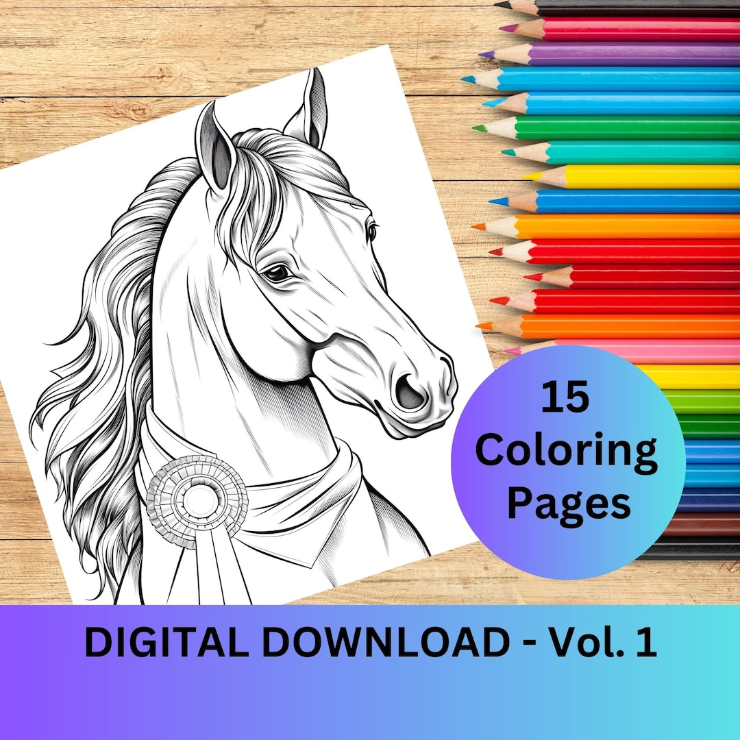 15 Horse Coloring Pages, Vol. 1 (PDF Download), Instant Download - Etsy