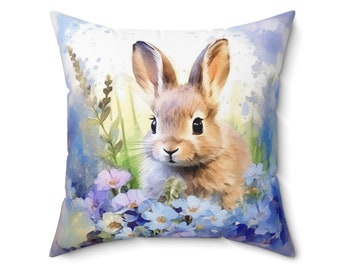 Watercolor Easter Bunny Pillow Blue | Easter Bunny Pillow | Easter Gifts | Decorative Pillow | Easter Decor | Wildflowers | Inside Included