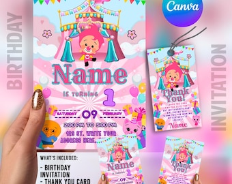 Plim Plim Birthday Invitation Template + Thank You Card & Favor Tag | Editable Canva Template | Kids Party Printable Bundle