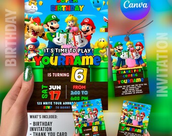 Super Mario Birthday Invitation | Kids Birthday Invite | Canva Digital Printed | Instant Download Canva Template 5x7