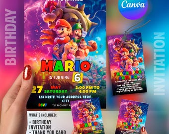 Super Mario Birthday Invitation | Kids Birthday Invite | Canva Digital Printed | Instant Download Canva Template 5x7