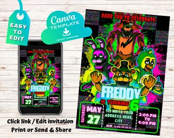 Five Nights At Freddy’s Birthday Invitation | FNAF Invite | Canva Digital Printed | Instant Download Canva Template