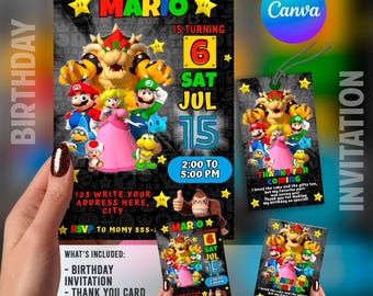 Super Mario Birthday Invitation | Kids Birthday Invite | Canva Digital Printed | Instant Download Canva Template 5x7