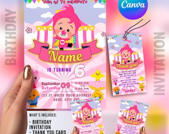 Plim Plim Birthday Invitation Template + Thank You Card & Favor Tag | Editable Canva Template | Kids Party Printable Bundle