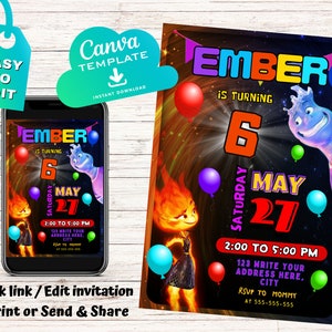 Elemental Birthday Invitation | Kids Birthday Invite | Canva Digital Printed | Instant Download Canva Template