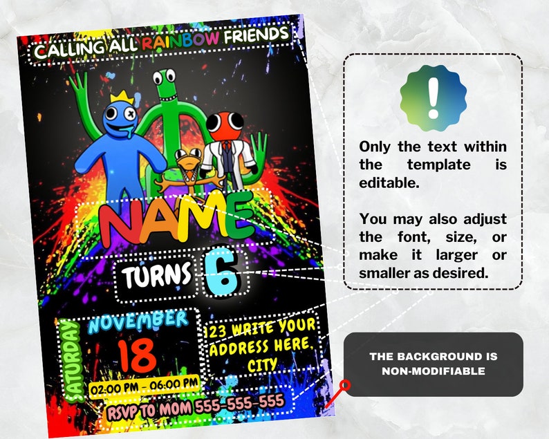 Rainbow Friends Birthday Invitation | Kids Birthday Invite | Canva ...