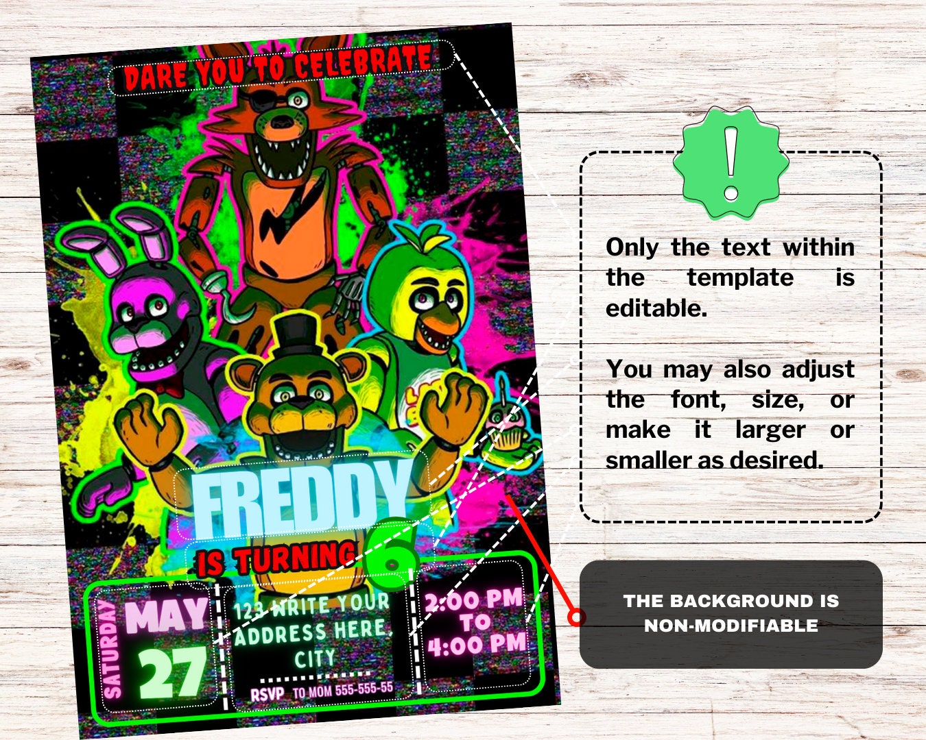 Five Nights at Freddys Birthday Invitation FNAF Invite Canva Digital Five Nights at Freddys Birthday Invitation FNAF Invite Canva Digital