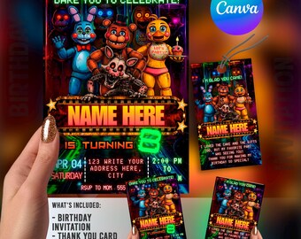 Five Nights At Freddy’s Birthday Invitation | FNAF Invite | Canva Digital Printed | Instant Download Canva Template