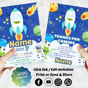 Astronaut Birthday Invitation | Kids Birthday Invite | Canva Digital Printed | Instant Download Canva Template
