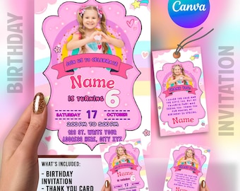 Diana and Roma Birthday Invitation Template + Thank You Card & Favor Tag | Editable Canva Template | Kids Party Printable Bundle
