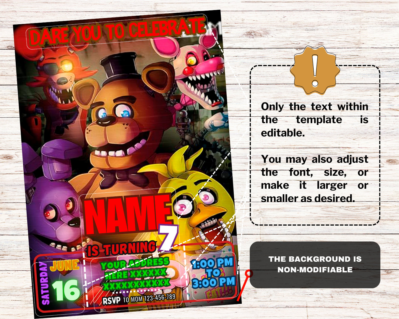 Five Nights at Freddys Birthday Invitation FNAF Invite Canva Digital Five Nights at Freddys Birthday Invitation FNAF Invite Canva Digital