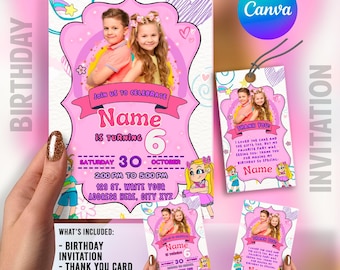 Diana and Roma Birthday Invitation Template + Thank You Card & Favor Tag | Editable Canva Template | Kids Party Printable Bundle