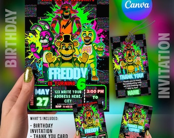 Five Nights At Freddy’s Birthday Invitation | FNAF Invite | Canva Digital Printed | Instant Download Canva Template