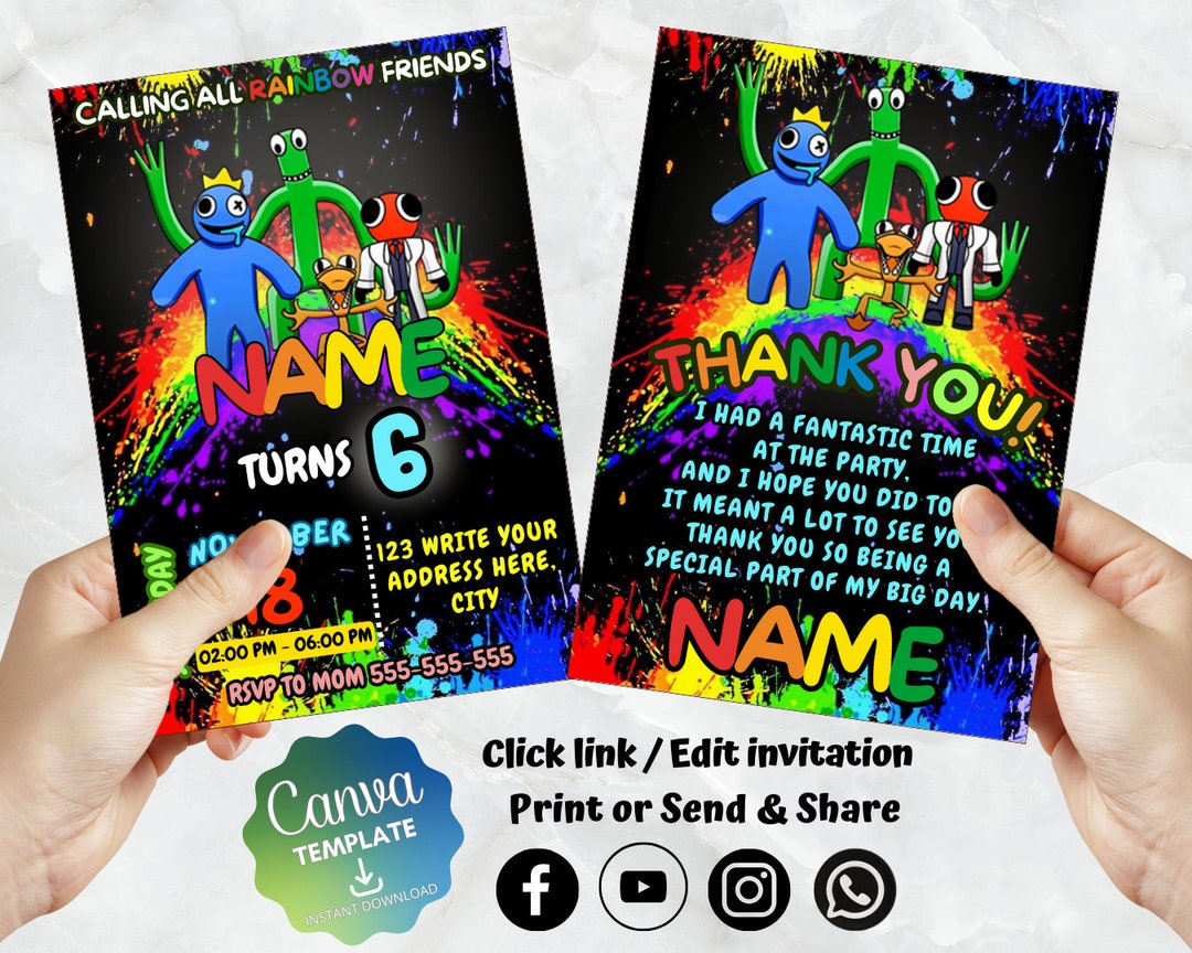 Rainbow Friends Birthday Invitation | Kids Birthday Invite | Canva ...